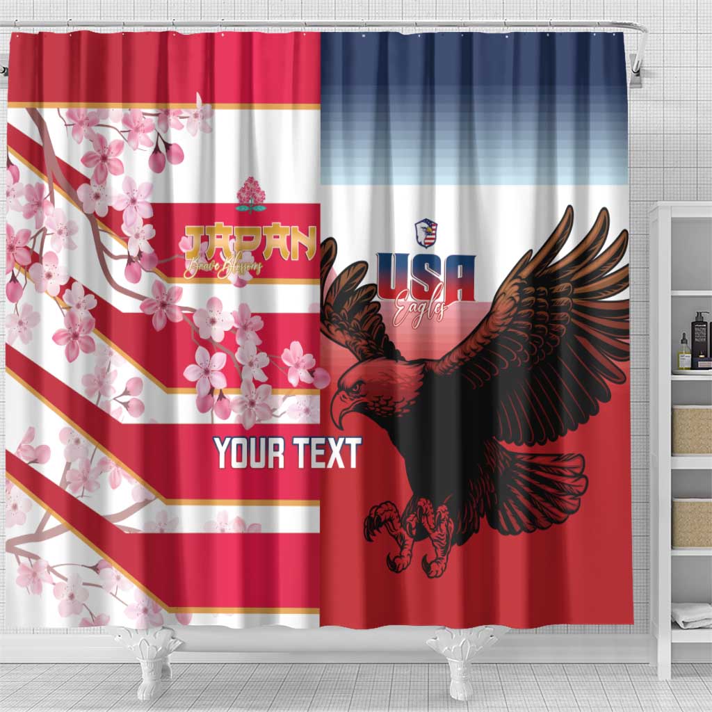 USA and Japan Rugby Custom Shower Curtain Eagles Brave Blossoms Together Pacific - Polynesian Pride