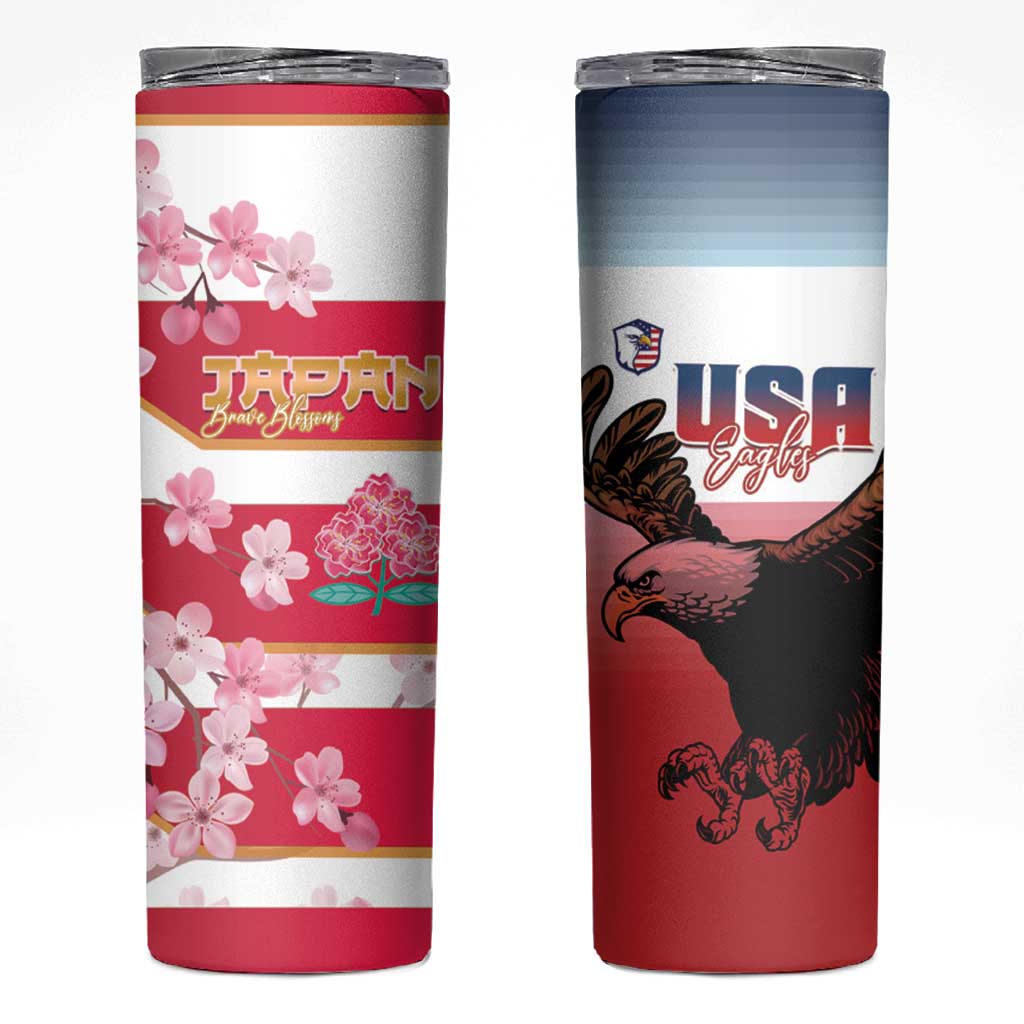 USA and Japan Rugby Skinny Tumbler Eagles Brave Blossoms Together Pacific - Polynesian Pride