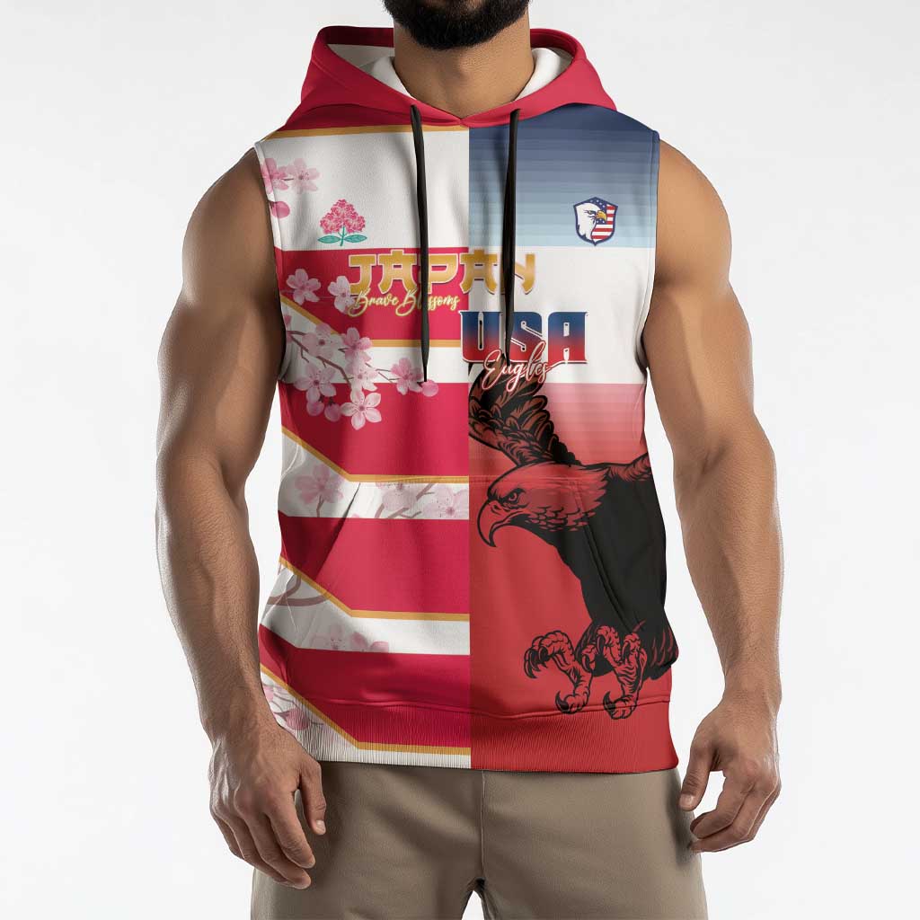 USA and Japan Rugby Custom Sleeveless Hoodie Eagles Brave Blossoms Together Pacific LT14 - Polynesian Pride