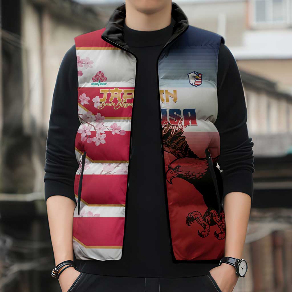 USA and Japan Rugby Custom Sleeveless Puffer Jacket Eagles Brave Blossoms Together Pacific LT14 - Polynesian Pride