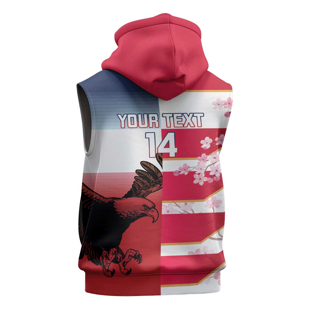 USA and Japan Rugby Custom Sleeveless Zip Hoodie Eagles Brave Blossoms Together Pacific - Polynesian Pride