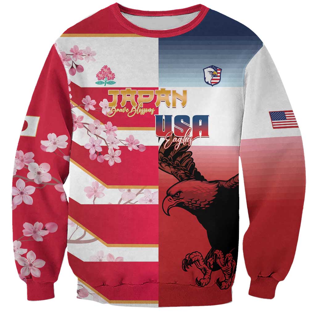USA and Japan Rugby Custom Sweatshirt Eagles Brave Blossoms Together Pacific LT14 Unisex Red - Polynesian Pride