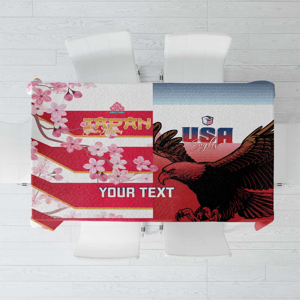 USA and Japan Rugby Custom Tablecloth Eagles Brave Blossoms Together Pacific LT14 Red - Polynesian Pride