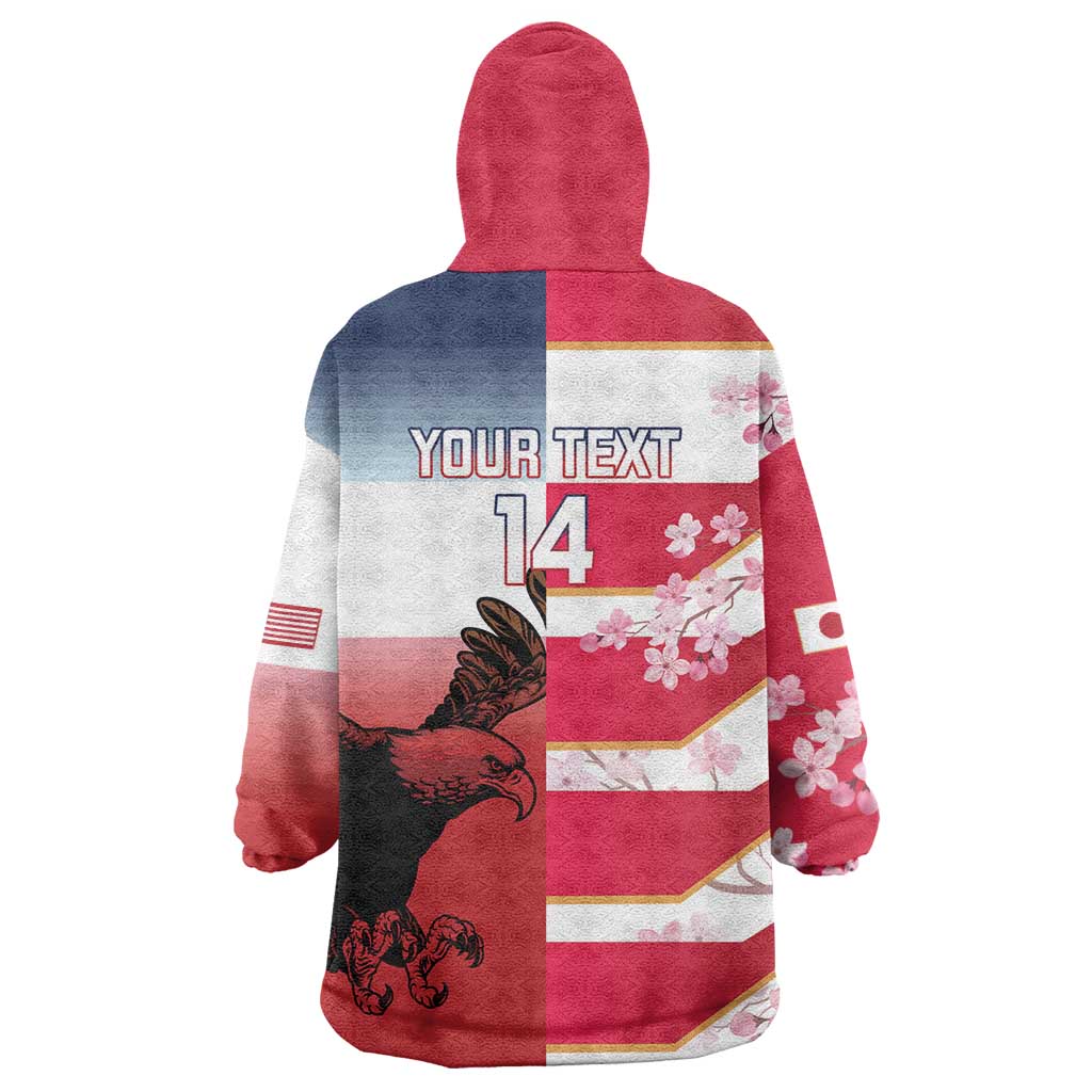 USA and Japan Rugby Custom Wearable Blanket Hoodie Eagles Brave Blossoms Together Pacific LT14 - Polynesian Pride
