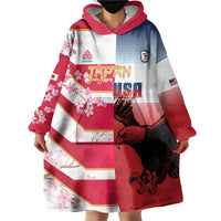 USA and Japan Rugby Custom Wearable Blanket Hoodie Eagles Brave Blossoms Together Pacific LT14 - Polynesian Pride
