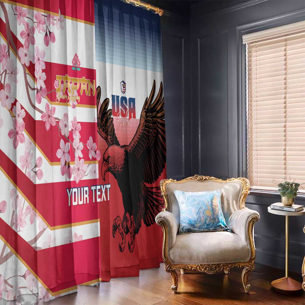 USA and Japan Rugby Custom Window Curtain Eagles Brave Blossoms Together Pacific - Polynesian Pride