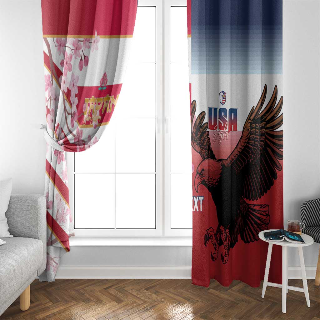 USA and Japan Rugby Custom Window Curtain Eagles Brave Blossoms Together Pacific - Polynesian Pride