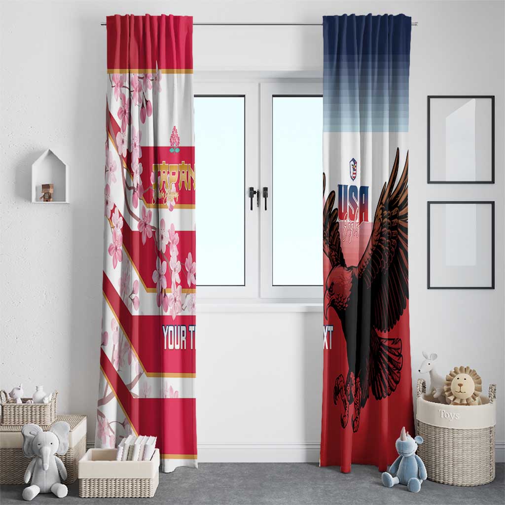 USA and Japan Rugby Custom Window Curtain Eagles Brave Blossoms Together Pacific - Polynesian Pride