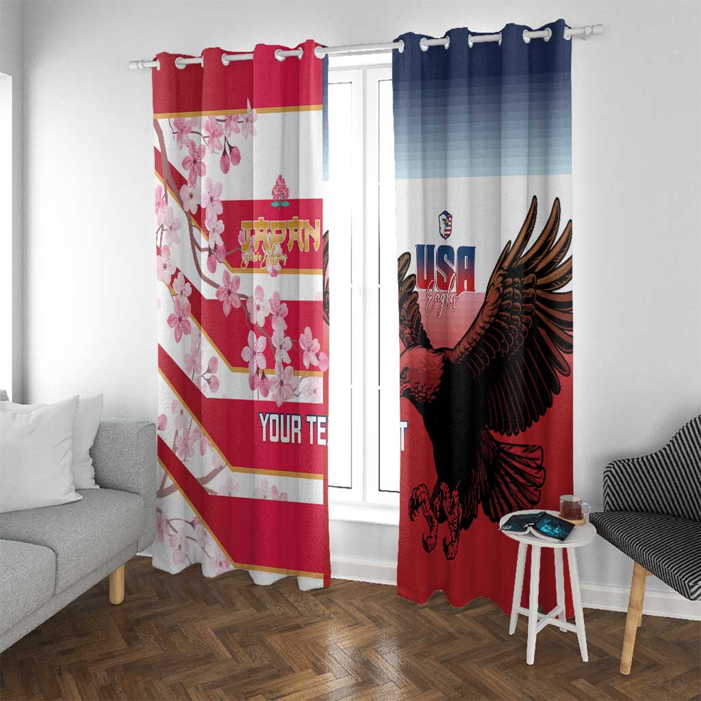 USA and Japan Rugby Custom Window Curtain Eagles Brave Blossoms Together Pacific - Polynesian Pride