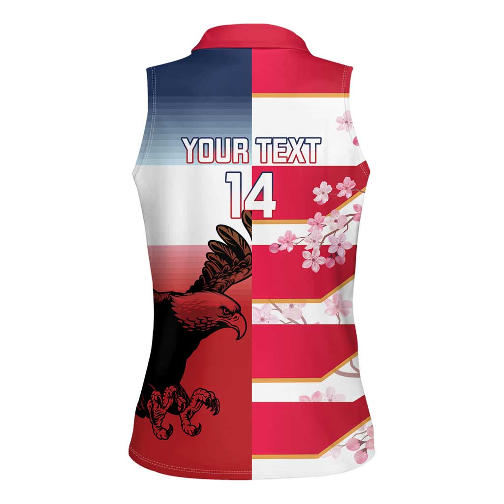 USA and Japan Rugby Custom Women Sleeveless Polo Shirt Eagles Brave Blossoms Together Pacific - Polynesian Pride