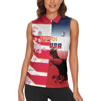 USA and Japan Rugby Custom Women Sleeveless Polo Shirt Eagles Brave Blossoms Together Pacific - Polynesian Pride