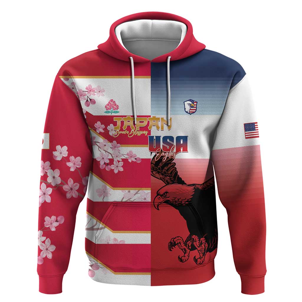 USA and Japan Rugby Custom Zip Hoodie Eagles Brave Blossoms Together Pacific - Polynesian Pride