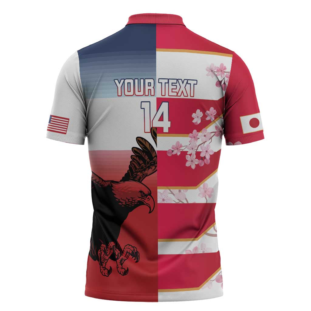 USA and Japan Rugby Custom Zipper Polo Shirt Eagles Brave Blossoms Together Pacific - Polynesian Pride