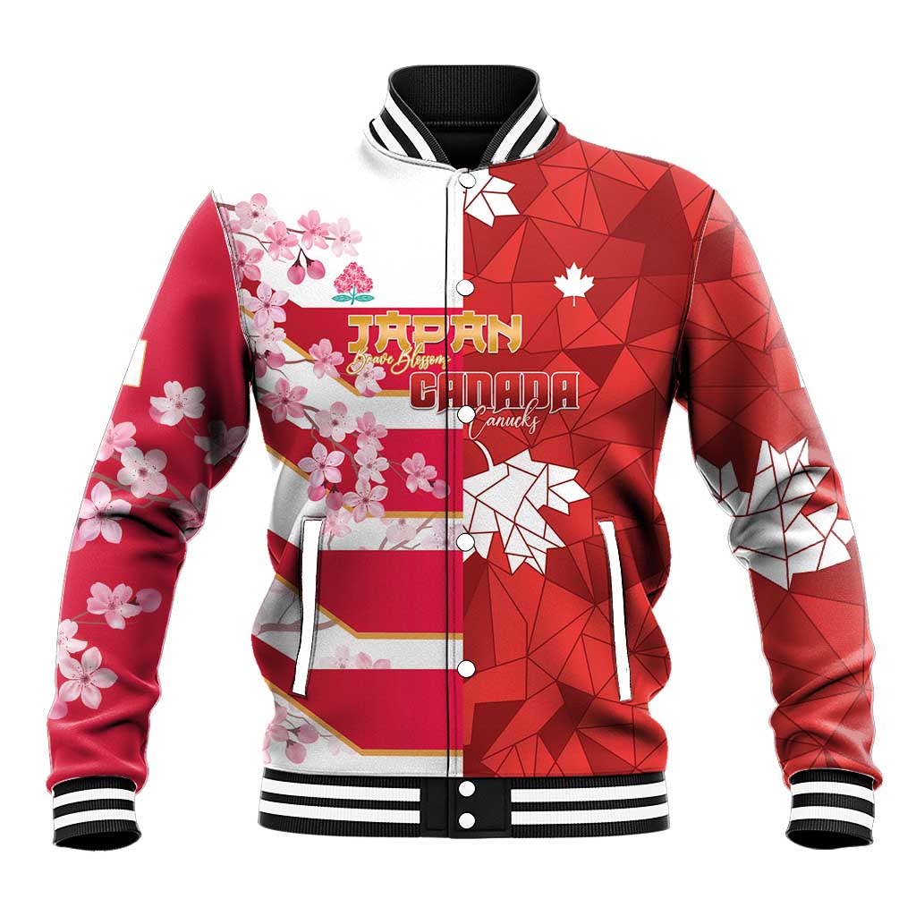 Canada and Japan Rugby Custom Baseball Jacket Canucks Brave Blossoms Together Pacific LT14 Unisex Red - Polynesian Pride