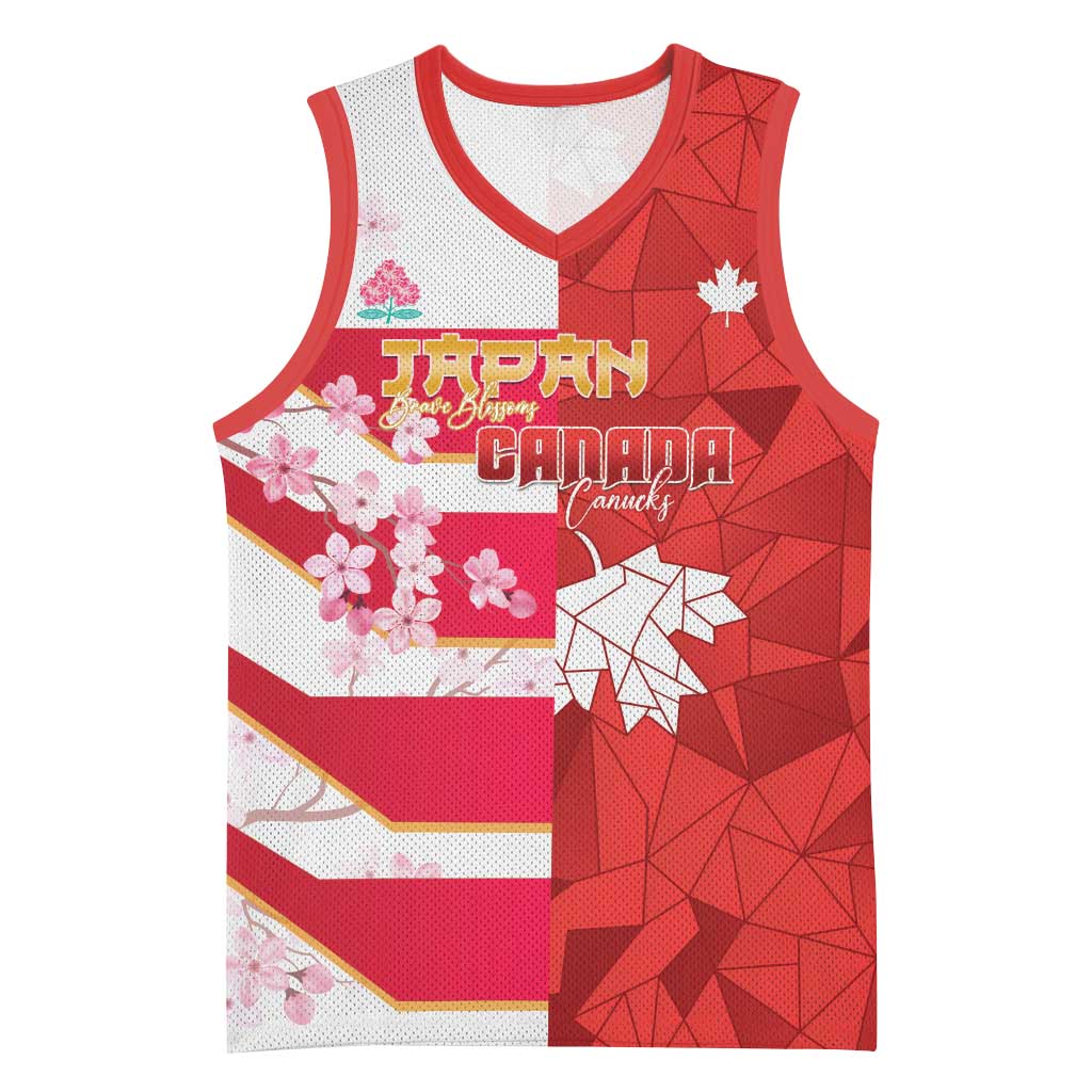 Canada and Japan Rugby Custom Basketball Jersey Canucks Brave Blossoms Together Pacific LT14 Unisex Red - Polynesian Pride