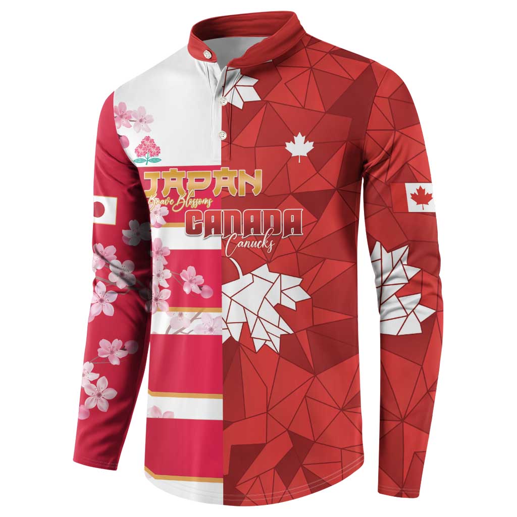 Canada and Japan Rugby Custom Button Sweatshirt Canucks Brave Blossoms Together Pacific LT14 - Polynesian Pride