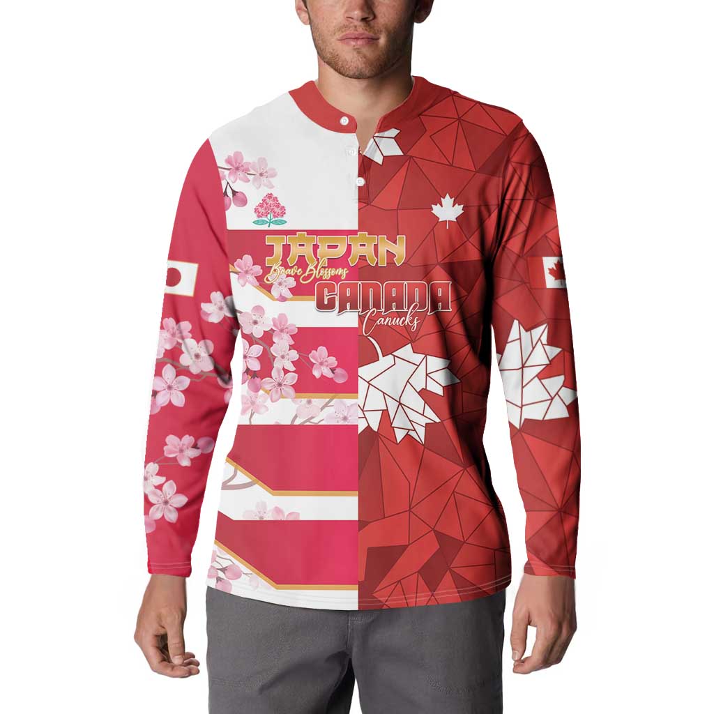 Canada and Japan Rugby Custom Button Sweatshirt Canucks Brave Blossoms Together Pacific LT14 - Polynesian Pride