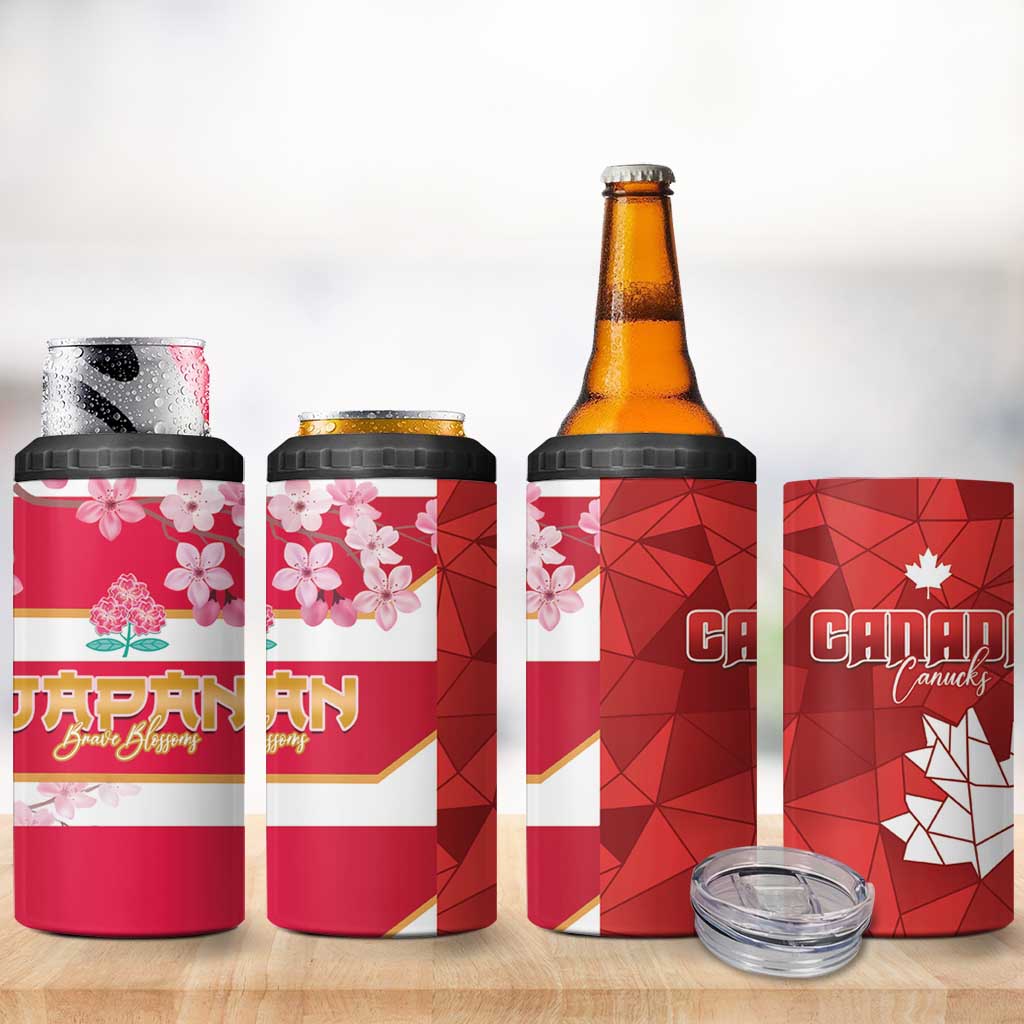 Canada and Japan Rugby 4 in 1 Can Cooler Tumbler Canucks Brave Blossoms Together Pacific LT14 - Polynesian Pride