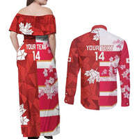 Canada and Japan Rugby Custom Couples Matching Off Shoulder Maxi Dress and Long Sleeve Button Shirt Canucks Brave Blossoms Together Pacific - Polynesian Pride