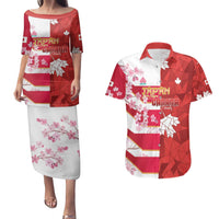 Canada and Japan Rugby Custom Couples Matching Puletasi and Hawaiian Shirt Canucks Brave Blossoms Together Pacific LT14 Red - Polynesian Pride