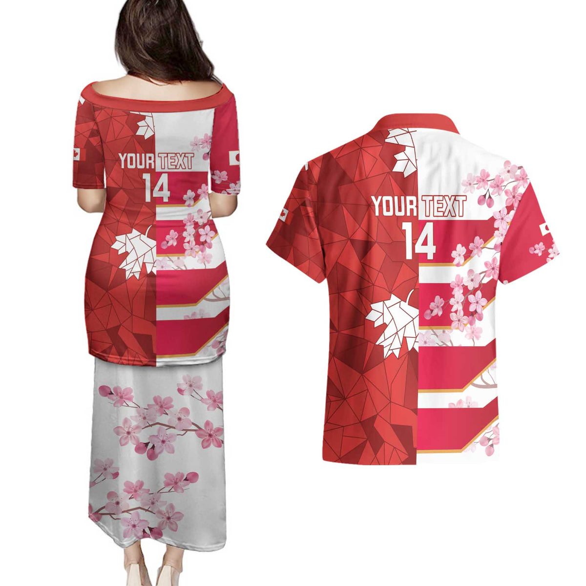 Canada and Japan Rugby Custom Couples Matching Puletasi and Hawaiian Shirt Canucks Brave Blossoms Together Pacific LT14 - Polynesian Pride
