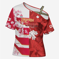 Canada and Japan Rugby Custom Cross Shoulder Shirt Canucks Brave Blossoms Together Pacific LT14 Female Red - Polynesian Pride