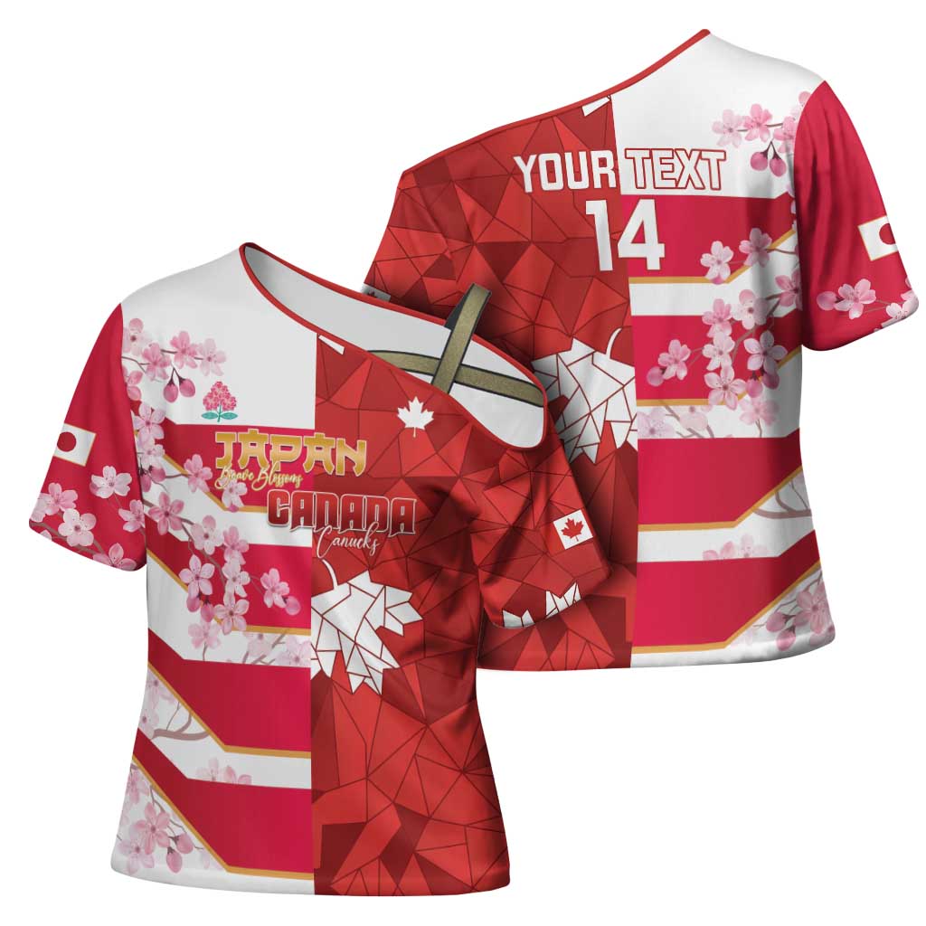 Canada and Japan Rugby Custom Cross Shoulder Shirt Canucks Brave Blossoms Together Pacific LT14 - Polynesian Pride
