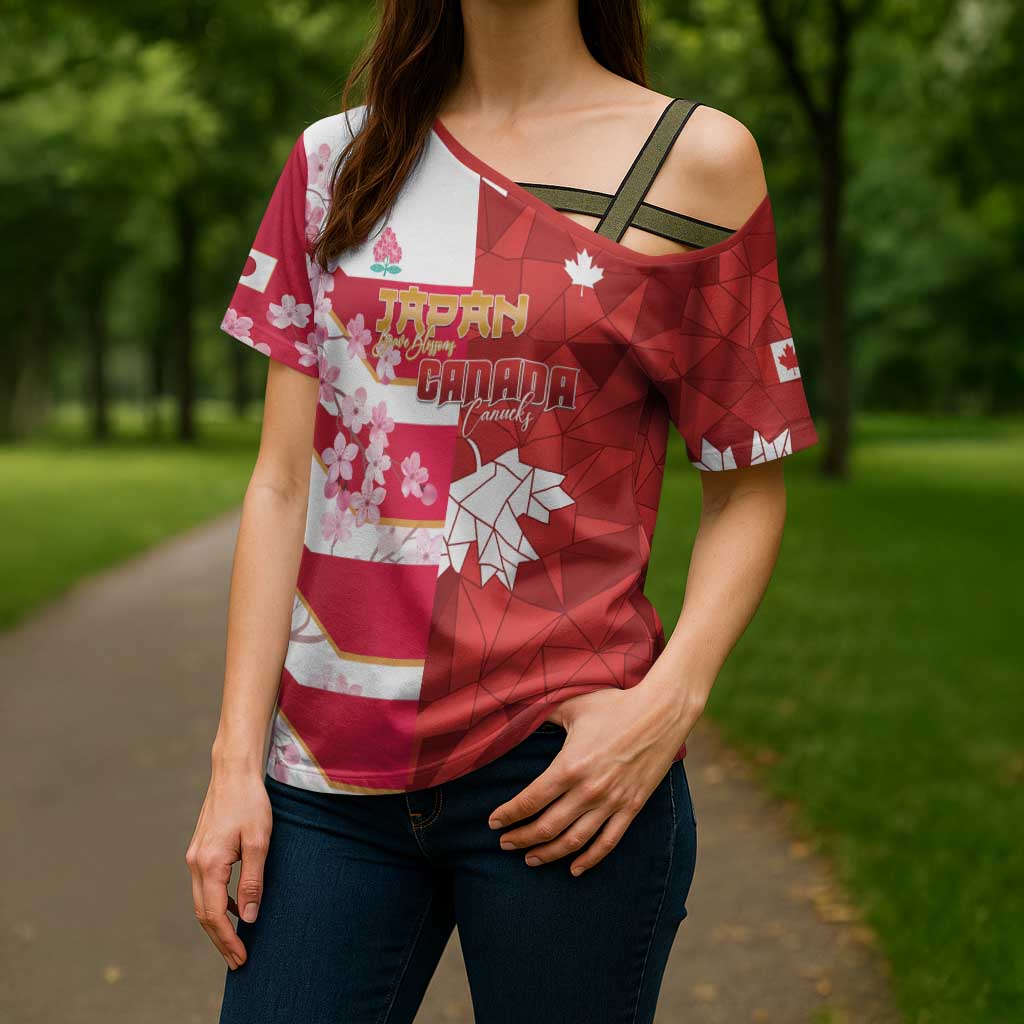 Canada and Japan Rugby Custom Cross Shoulder Shirt Canucks Brave Blossoms Together Pacific LT14 - Polynesian Pride