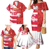 Canada and Japan Rugby Custom Family Matching Mermaid Dress and Hawaiian Shirt Canucks Brave Blossoms Together Pacific - Polynesian Pride