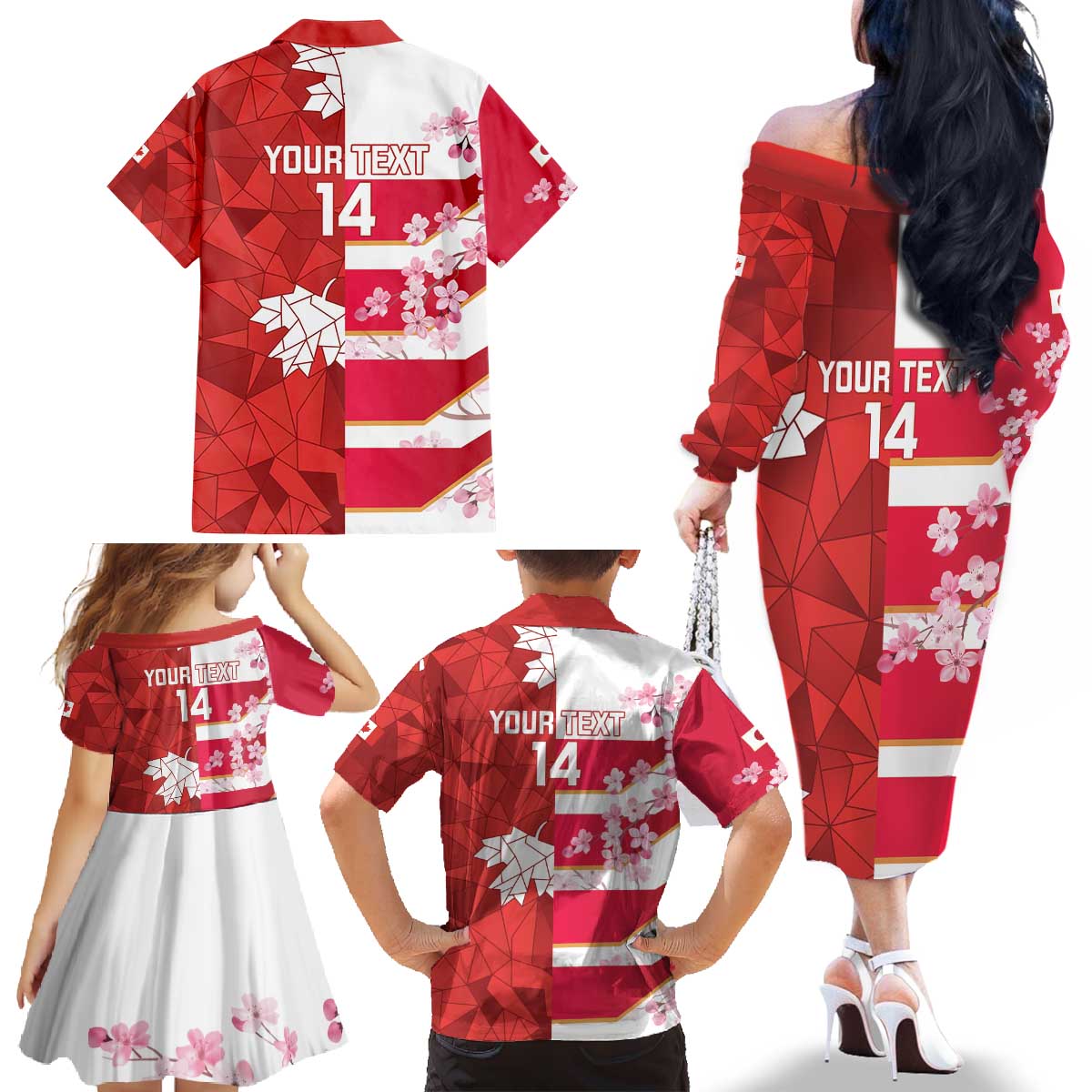Canada and Japan Rugby Custom Family Matching Off The Shoulder Long Sleeve Dress and Hawaiian Shirt Canucks Brave Blossoms Together Pacific - Polynesian Pride