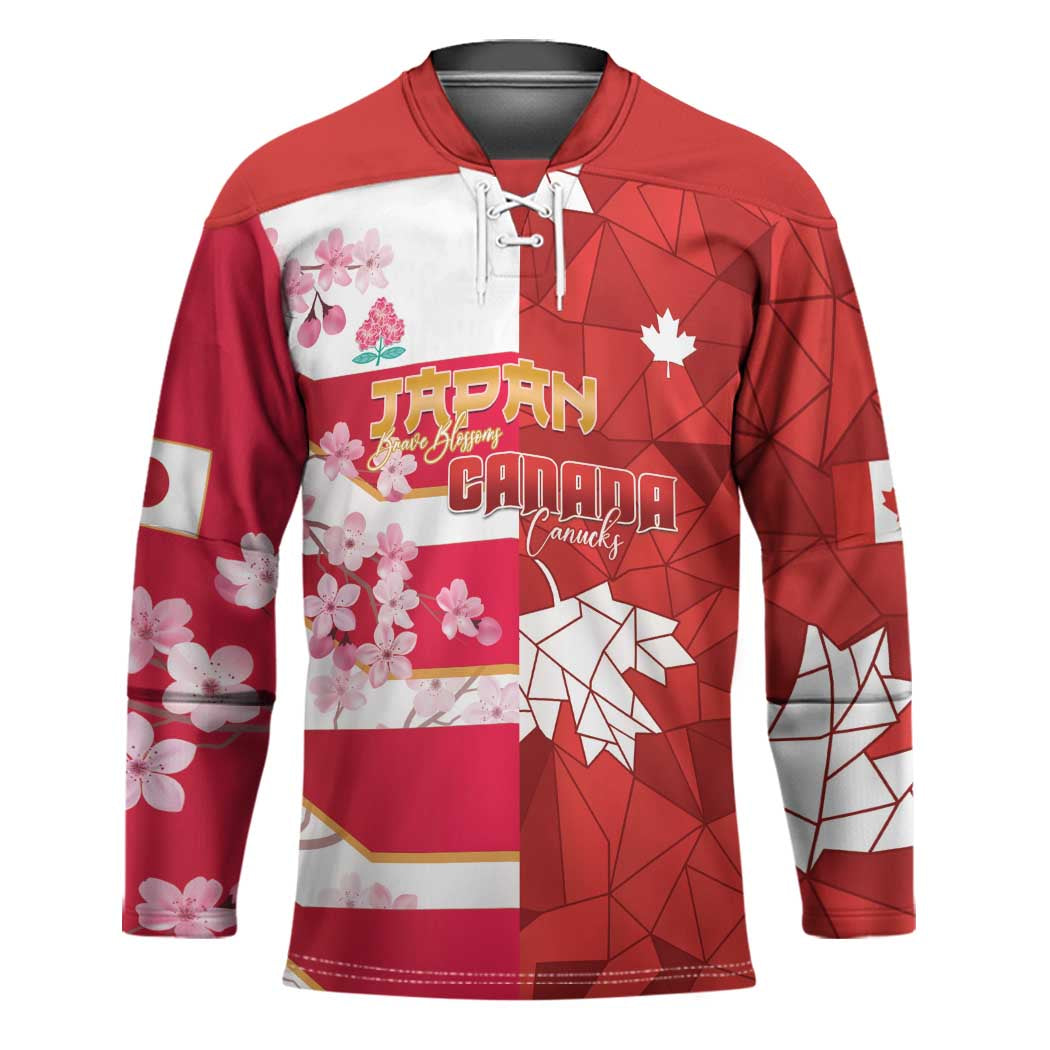 Canada and Japan Rugby Custom Hockey Jersey Canucks Brave Blossoms Together Pacific LT14 Unisex Red - Polynesian Pride