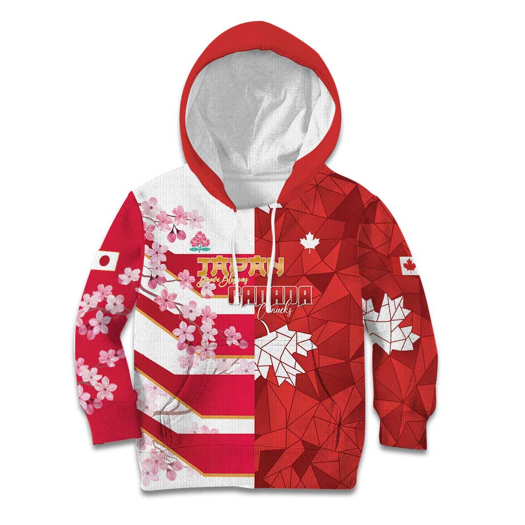Canada and Japan Rugby Custom Kid Hoodie Canucks Brave Blossoms Together Pacific - Polynesian Pride