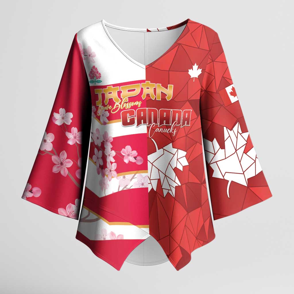 Canada and Japan Rugby Custom Kimono Sleeve Blouse Canucks Brave Blossoms Together Pacific LT14 Female Red - Polynesian Pride