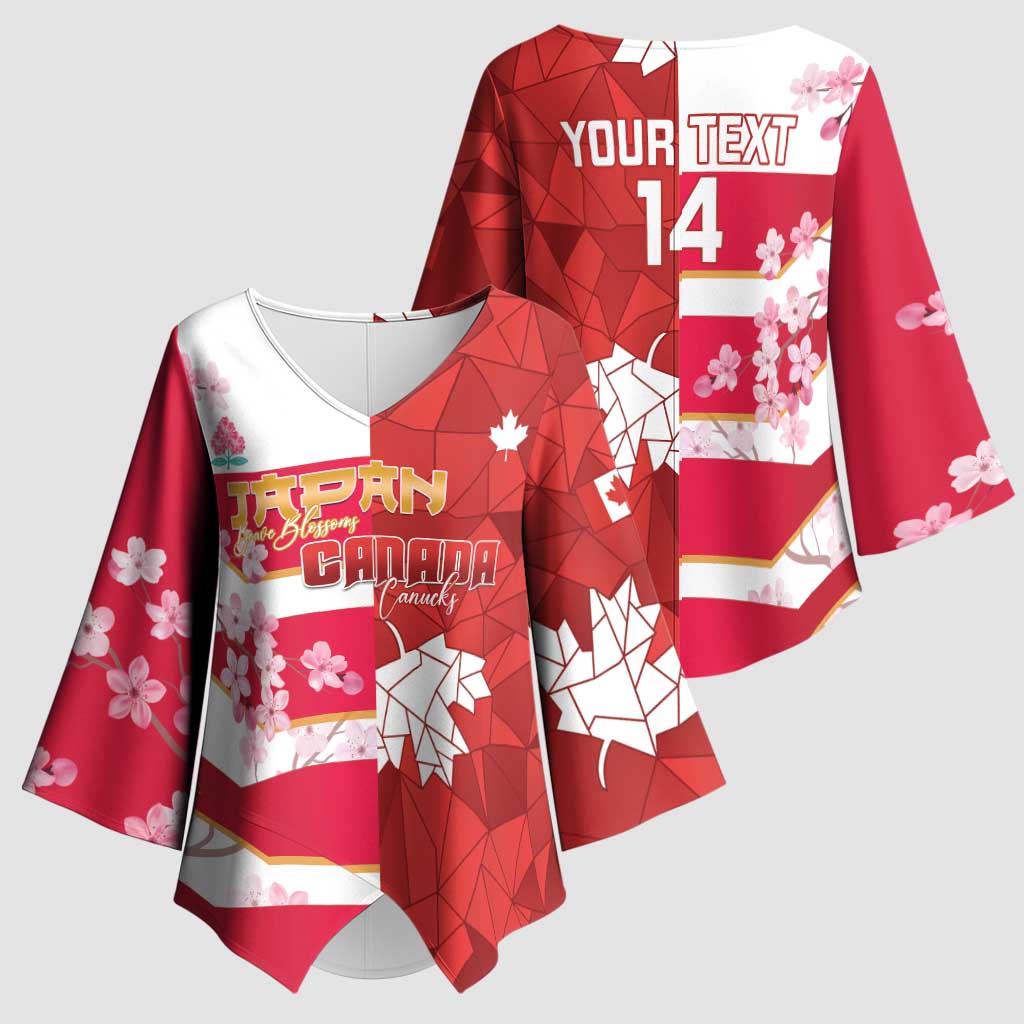 Canada and Japan Rugby Custom Kimono Sleeve Blouse Canucks Brave Blossoms Together Pacific LT14 - Polynesian Pride