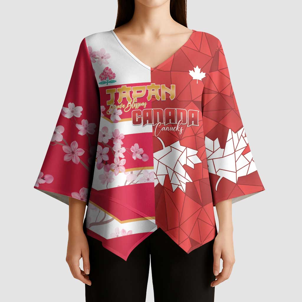 Canada and Japan Rugby Custom Kimono Sleeve Blouse Canucks Brave Blossoms Together Pacific LT14 - Polynesian Pride
