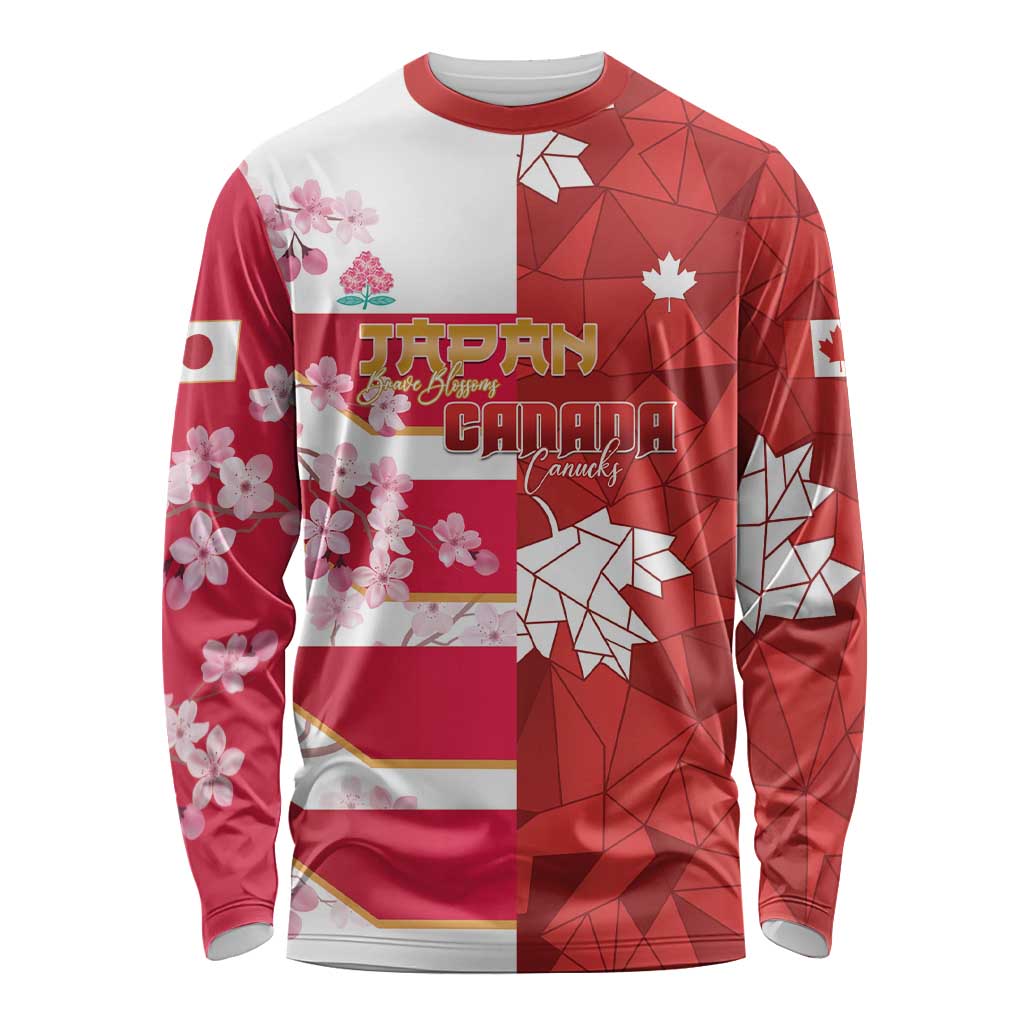 Canada and Japan Rugby Custom Long Sleeve Shirt Canucks Brave Blossoms Together Pacific LT14 Unisex Red - Polynesian Pride