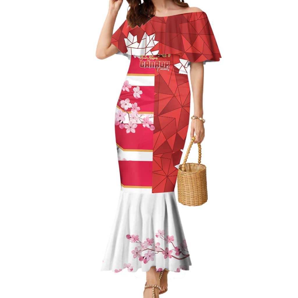 Canada and Japan Rugby Custom Mermaid Dress Canucks Brave Blossoms Together Pacific - Polynesian Pride