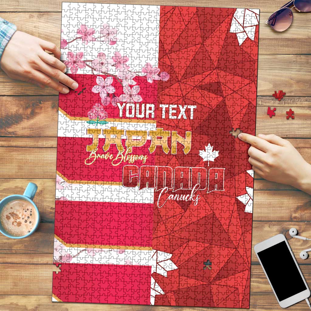 Canada and Japan Rugby Custom Puzzle Canucks Brave Blossoms Together Pacific LT14 Red - Polynesian Pride