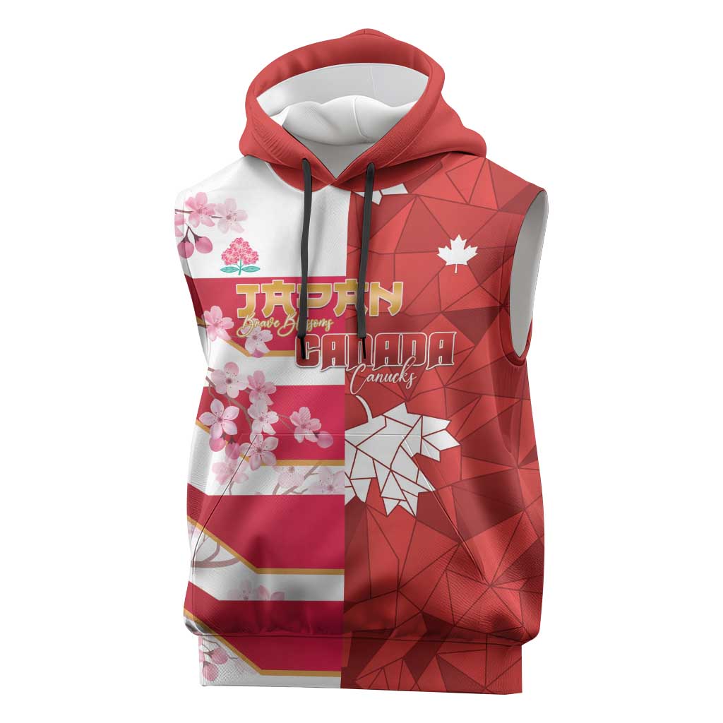 Canada and Japan Rugby Custom Sleeveless Hoodie Canucks Brave Blossoms Together Pacific LT14 Red - Polynesian Pride