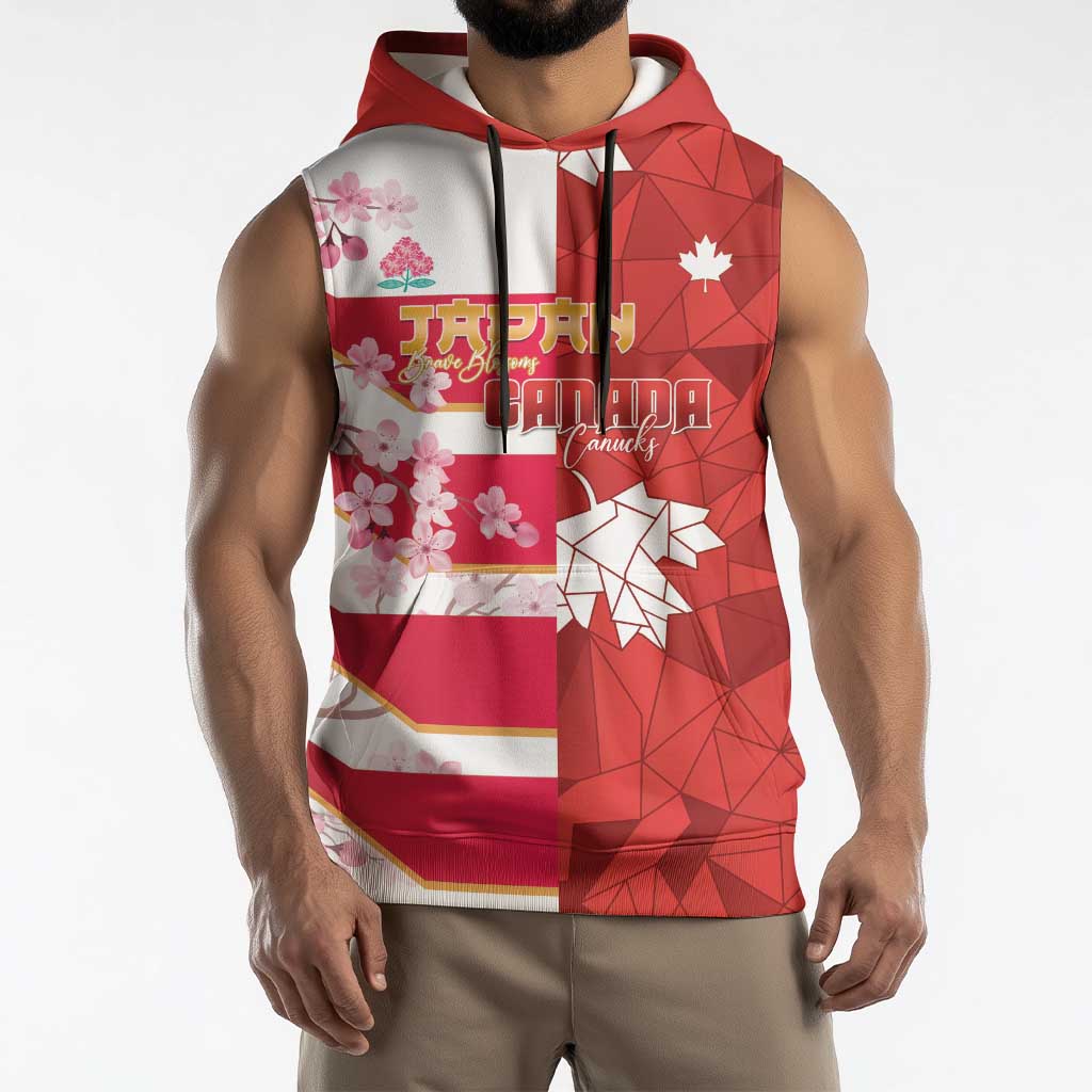 Canada and Japan Rugby Custom Sleeveless Hoodie Canucks Brave Blossoms Together Pacific LT14 - Polynesian Pride