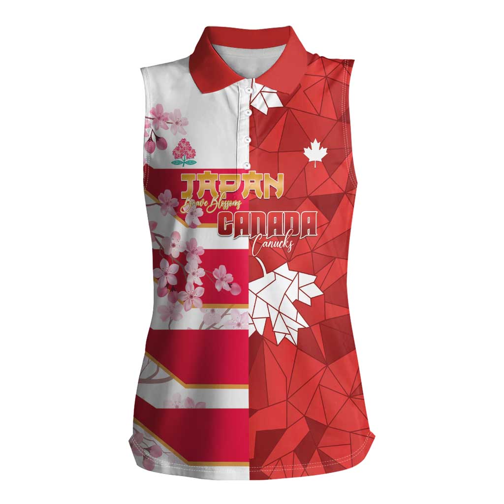 Canada and Japan Rugby Custom Women Sleeveless Polo Shirt Canucks Brave Blossoms Together Pacific - Polynesian Pride