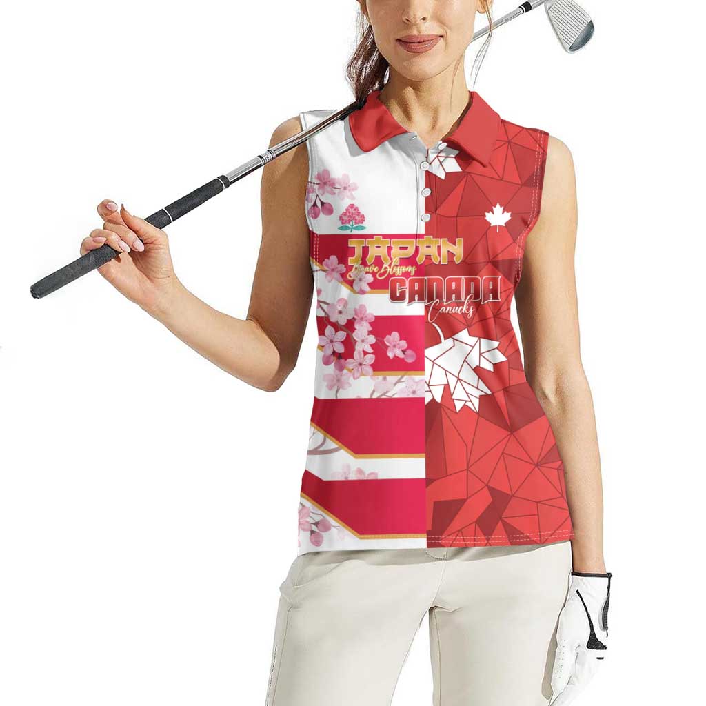 Canada and Japan Rugby Custom Women Sleeveless Polo Shirt Canucks Brave Blossoms Together Pacific - Polynesian Pride
