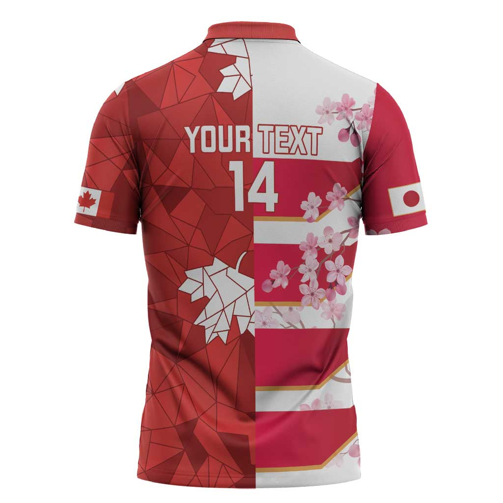 Canada and Japan Rugby Custom Zipper Polo Shirt Canucks Brave Blossoms Together Pacific - Polynesian Pride