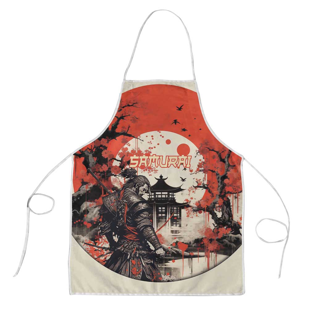 Samurai Warrior Japan Apron Red-blossomed Tree Classic Japanese Stylized LT14 Red - Polynesian Pride