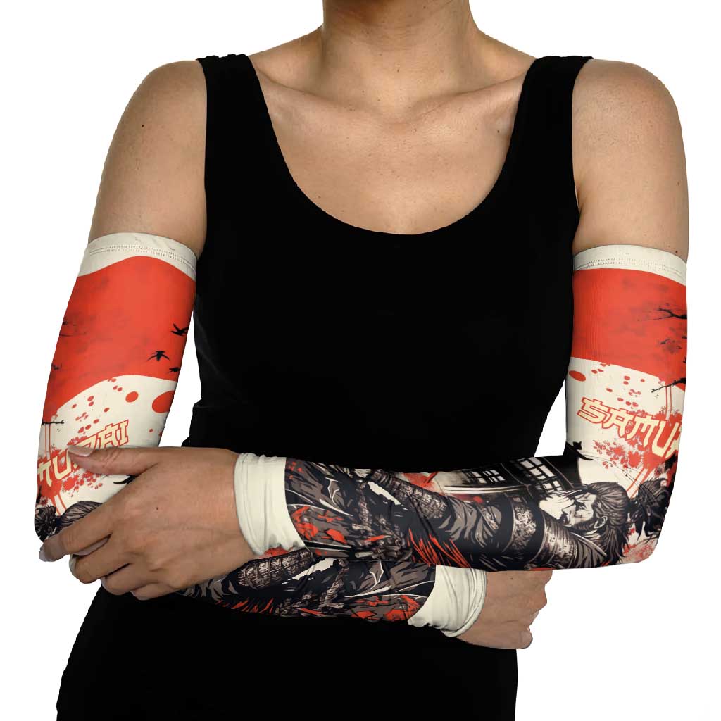 Samurai Warrior Japan Arm Sleeves Red-blossomed Tree Classic Japanese Stylized - Polynesian Pride