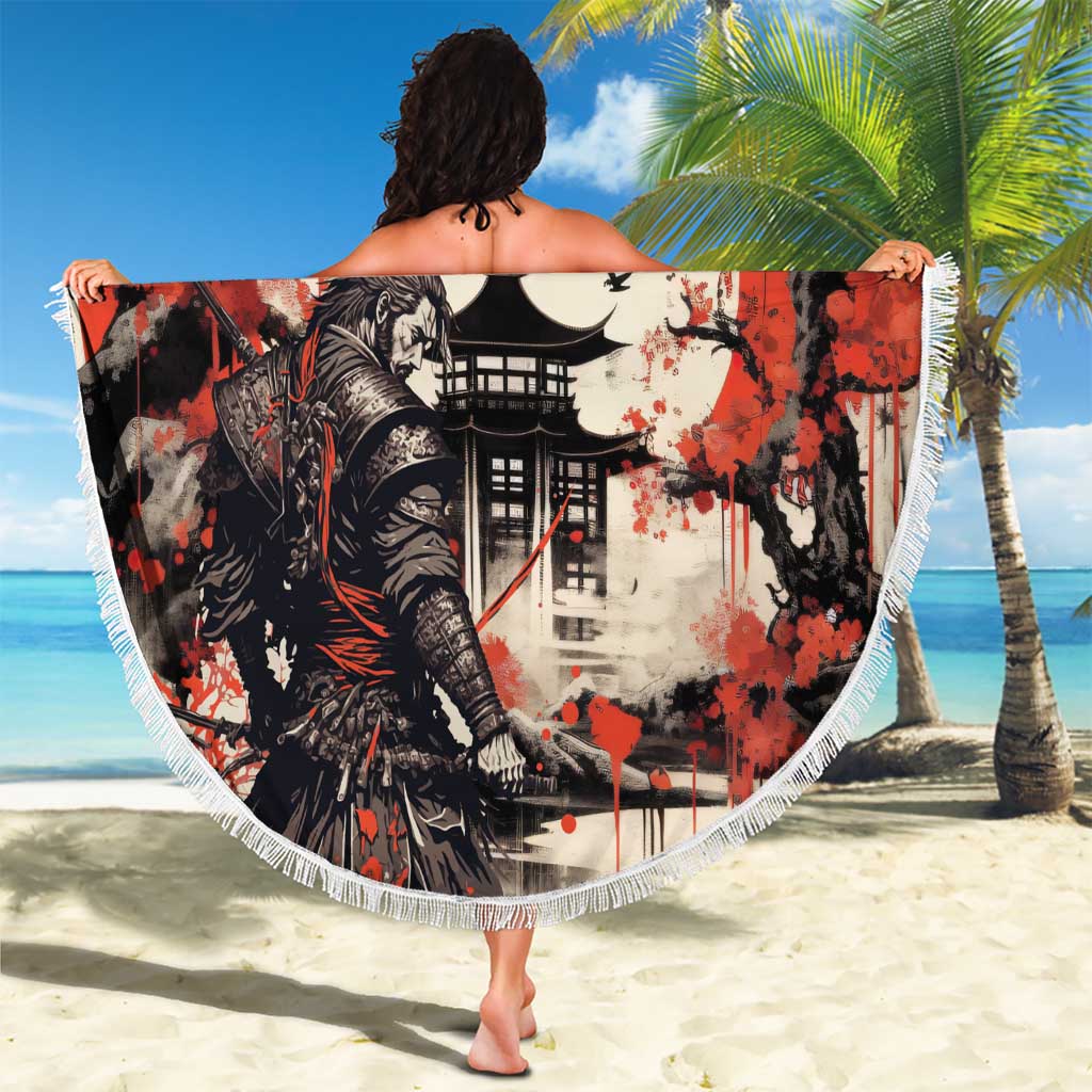 Samurai Warrior Japan Beach Blanket Red-blossomed Tree Classic Japanese Stylized LT14 - Polynesian Pride