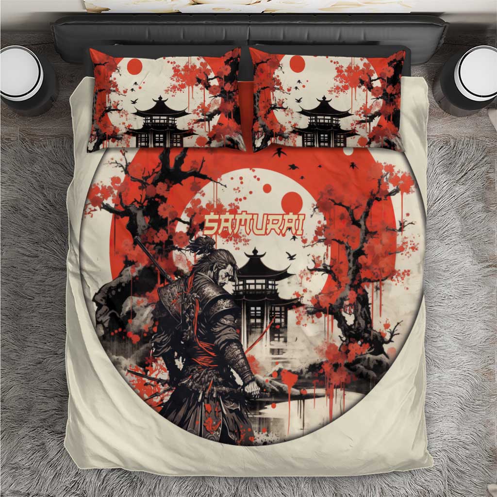 Samurai Warrior Japan Bedding Set Red-blossomed Tree Classic Japanese Stylized - Polynesian Pride