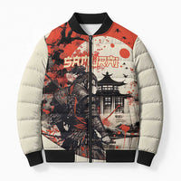 Samurai Warrior Japan Bomber Puffer Jacket Red-blossomed Tree Classic Japanese Stylized - Polynesian Pride