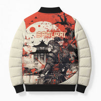 Samurai Warrior Japan Bomber Puffer Jacket Red-blossomed Tree Classic Japanese Stylized - Polynesian Pride