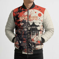 Samurai Warrior Japan Bomber Puffer Jacket Red-blossomed Tree Classic Japanese Stylized - Polynesian Pride